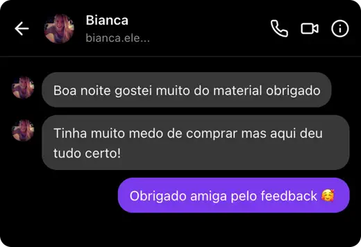 Mensagem de cliente confirmando que gostou e recebeu o material