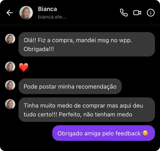 Mensagem recomendando a experiência de compra