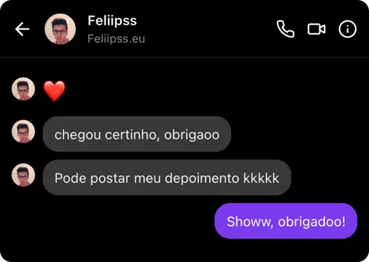 Mensagem confirmando que o material chegou corretamente